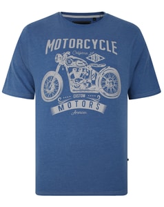 KAM Motorrad-Print-T-Shirt Blau meliert